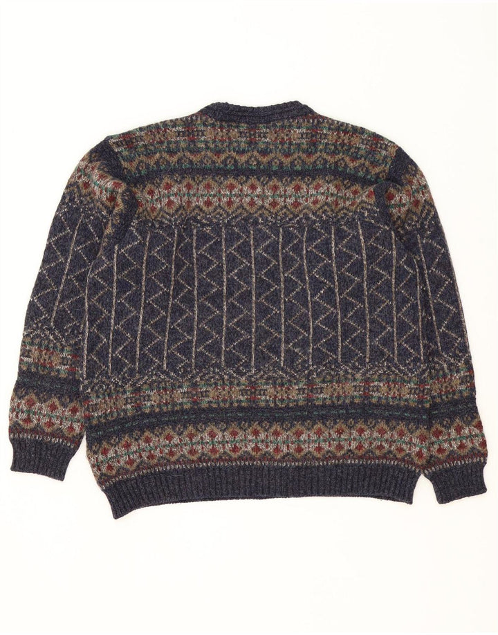 Marks & Spencer Pull à col rond pour homme Bleu marine moyen Fair Isle