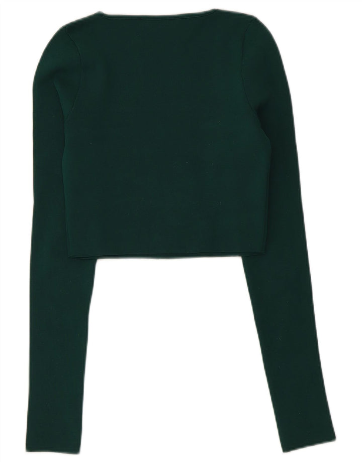 Zara Femme Crop Top Manches Longues UK 8 Petit Vert Polyester