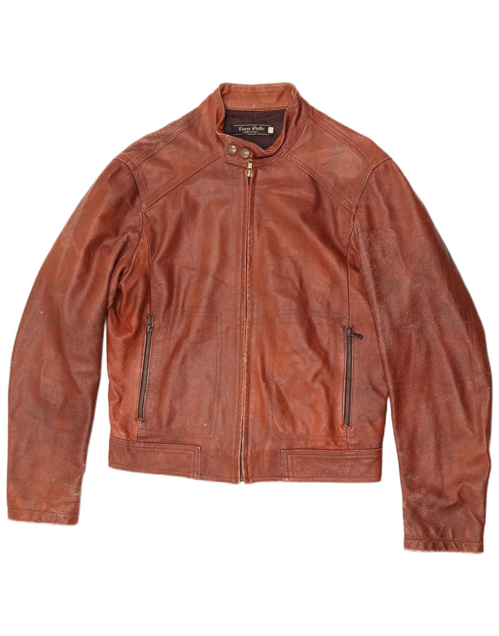 Veste en cuir crop femme vintage IT 48 XL Cuir Marron