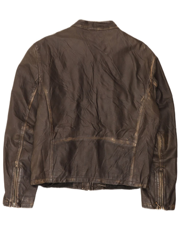 GUESS Veste de course en cuir pour homme UK 40 Grand cuir marron