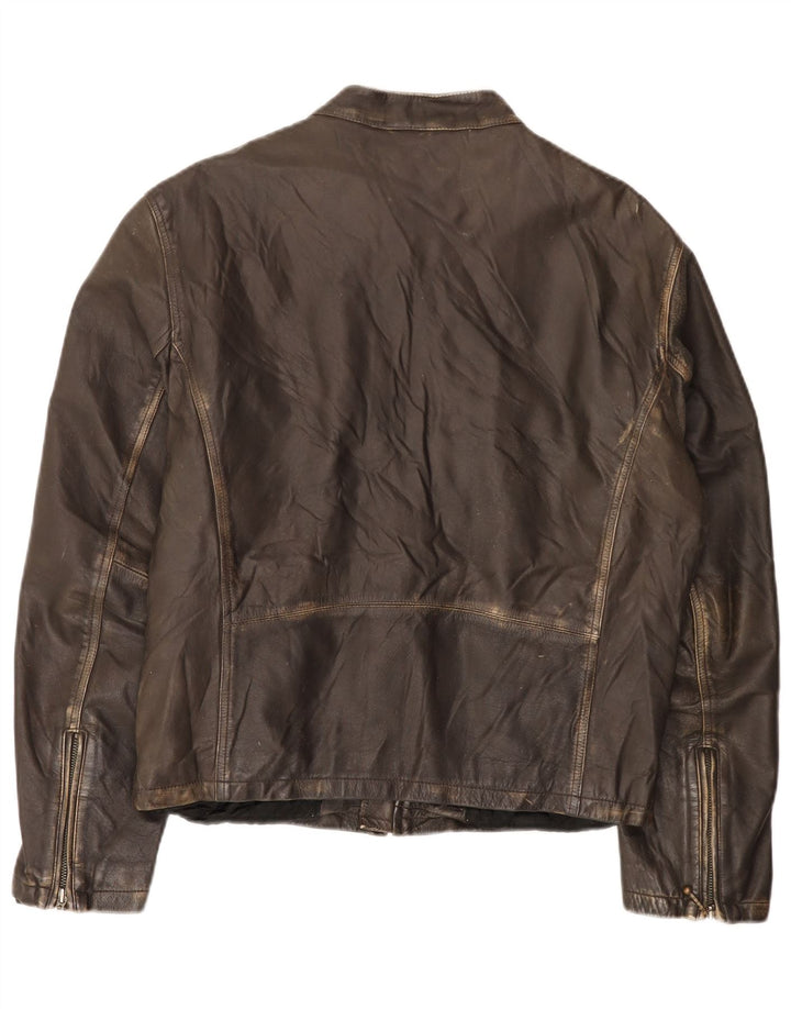 GUESS Veste de course en cuir pour homme UK 40 Grand cuir marron