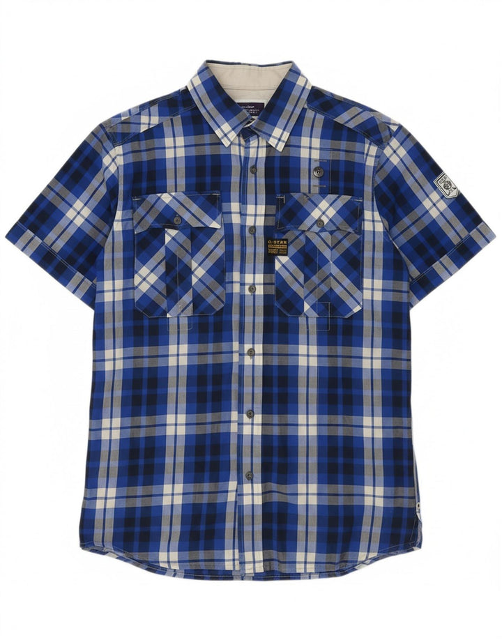 G-STAR Mens Short Sleeve Shirt Medium Blue Check Cotton Vintage G-Star and Second-Hand G-Star from Messina Hembry 