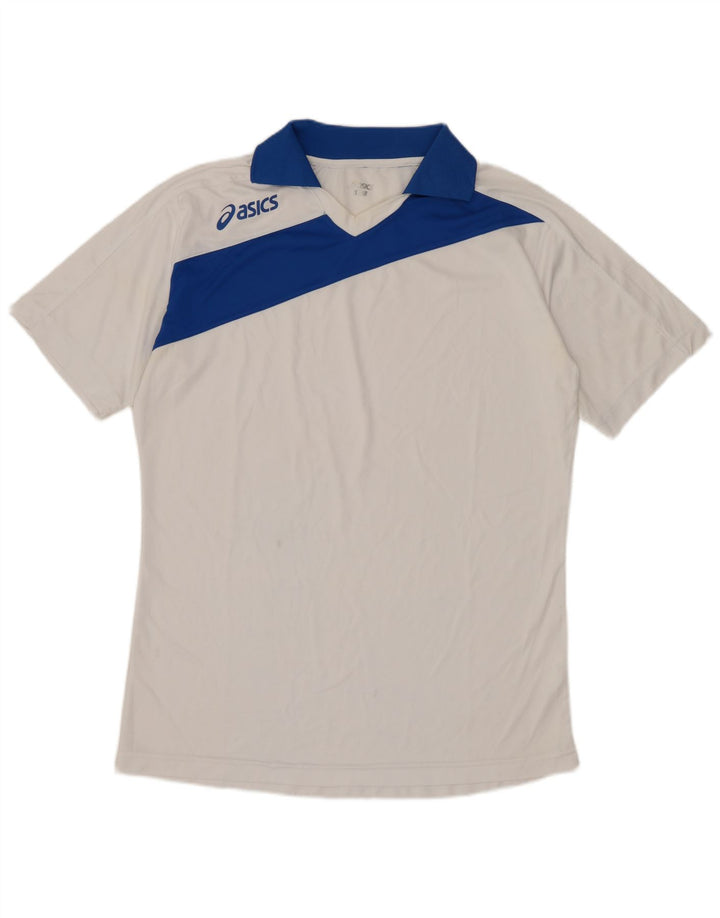 ASICS Polo Homme Blanc Moyen Polyester Colorblock
