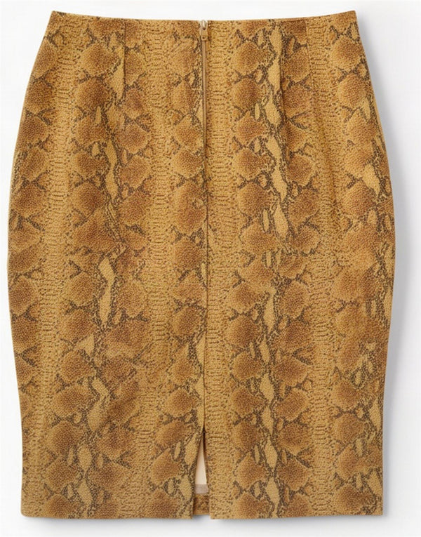 Jupe crayon vintage pour femme Small W26 imprimé animal marron