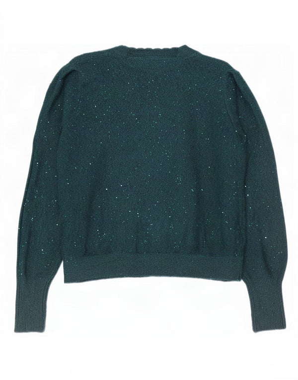 Fat Face Womens Oversized V-Neck Jumper Sweater UK 10 Small Green Flecked