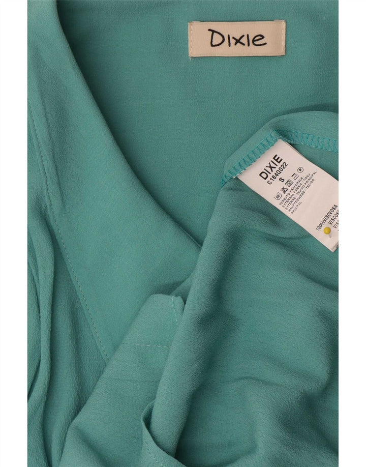 vintage Femme Chemise Blouse UK 10 Petite Viscose Bleue