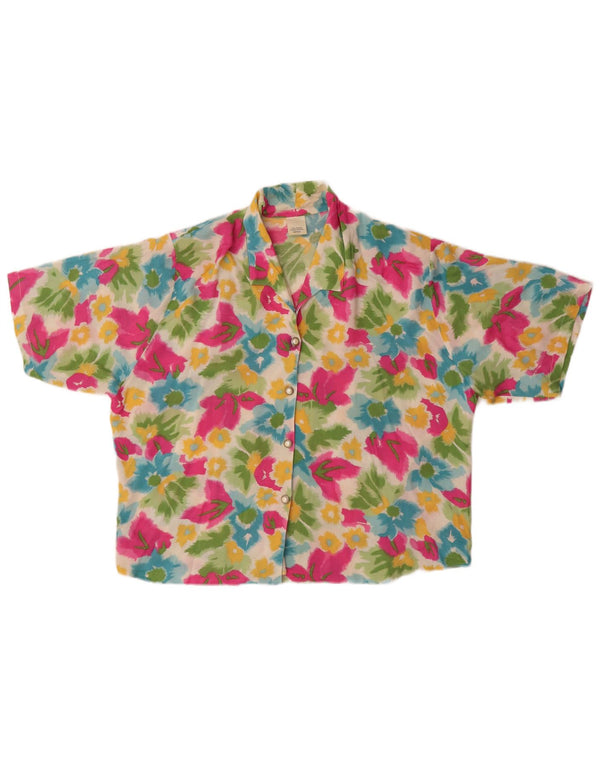 Vintage Womens Short Sleeve Shirt UK 18 XL Multicoloured Floral Viscose