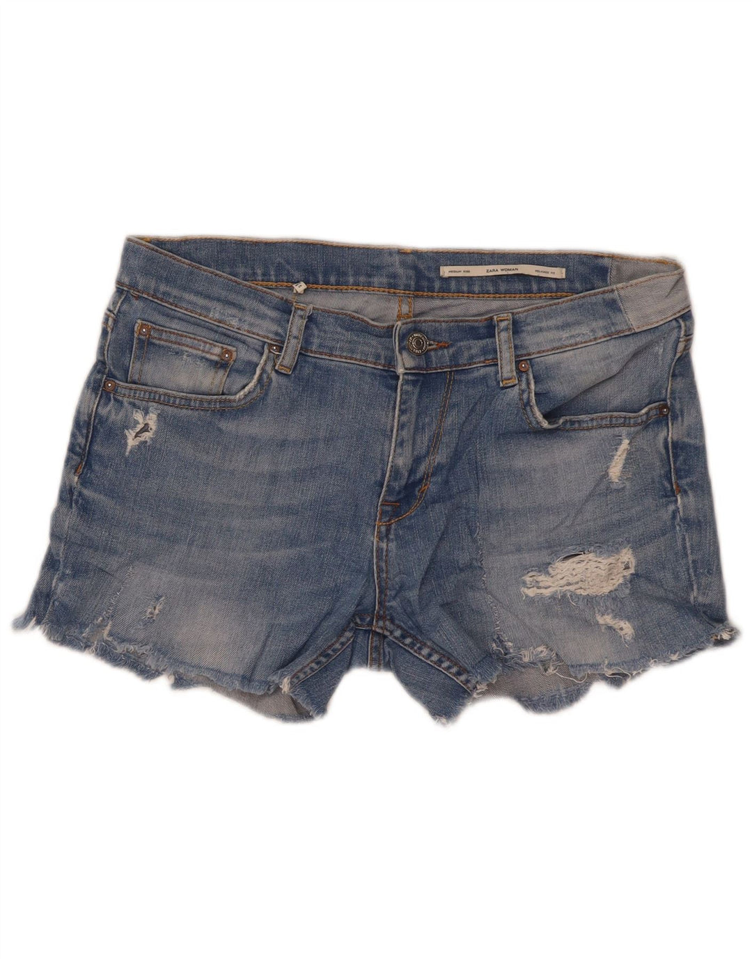 Zara Short en jean taille moyenne pour femme, coupe décontractée, taille moyenne, W30, bleu
