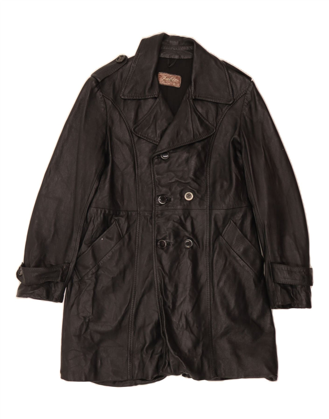 FABIO D Mens Leather Coat UK 36 Small Black Leather Vintage Fabio D and Second-Hand Fabio D from Messina Hembry 
