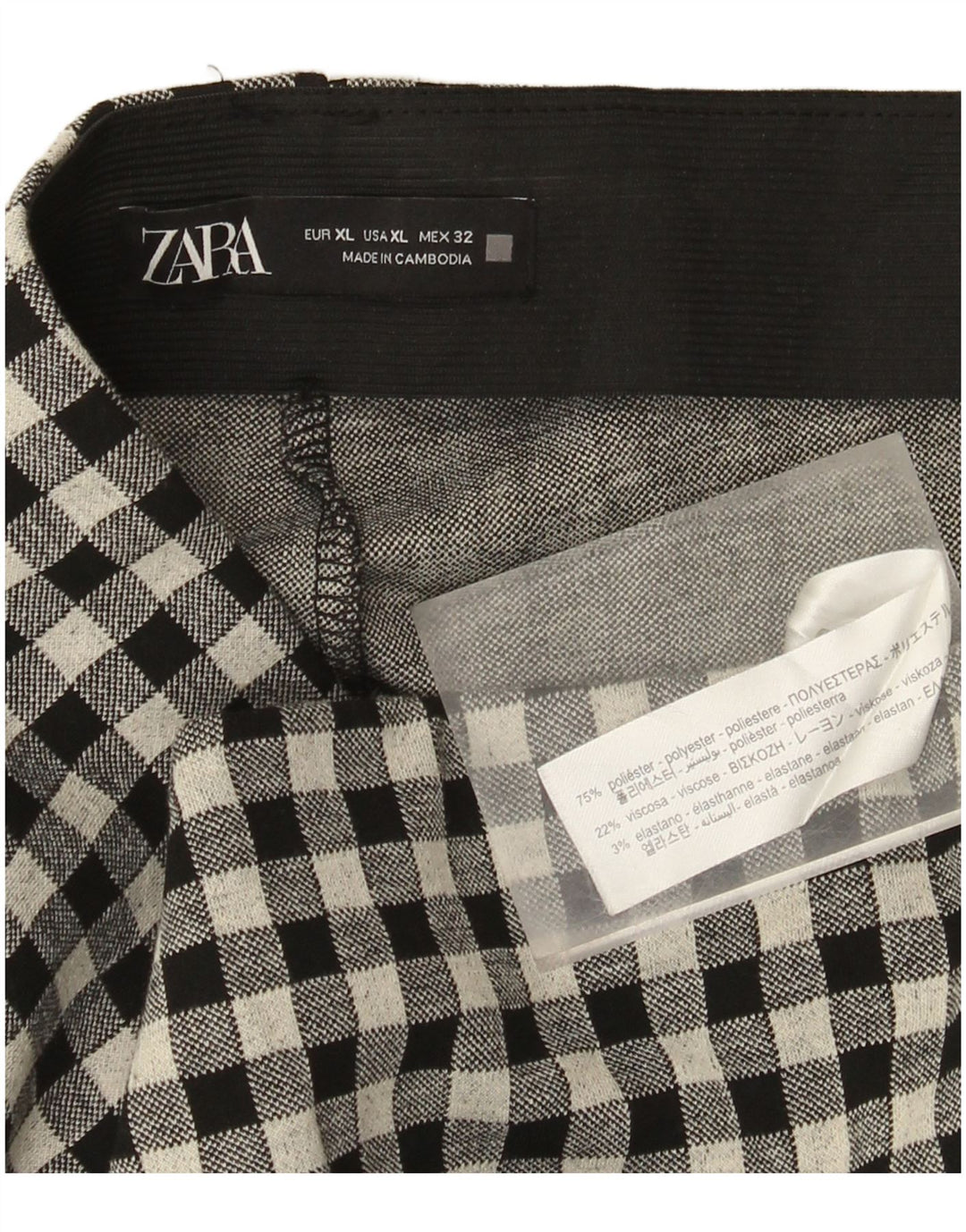 Zara Pantalon décontracté slim pour femme XL W32 L27 Noir Vichy Polyester