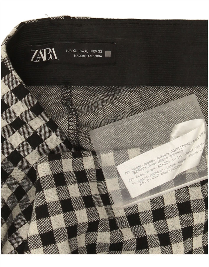 Zara Pantalon décontracté slim pour femme XL W32 L27 Noir Vichy Polyester