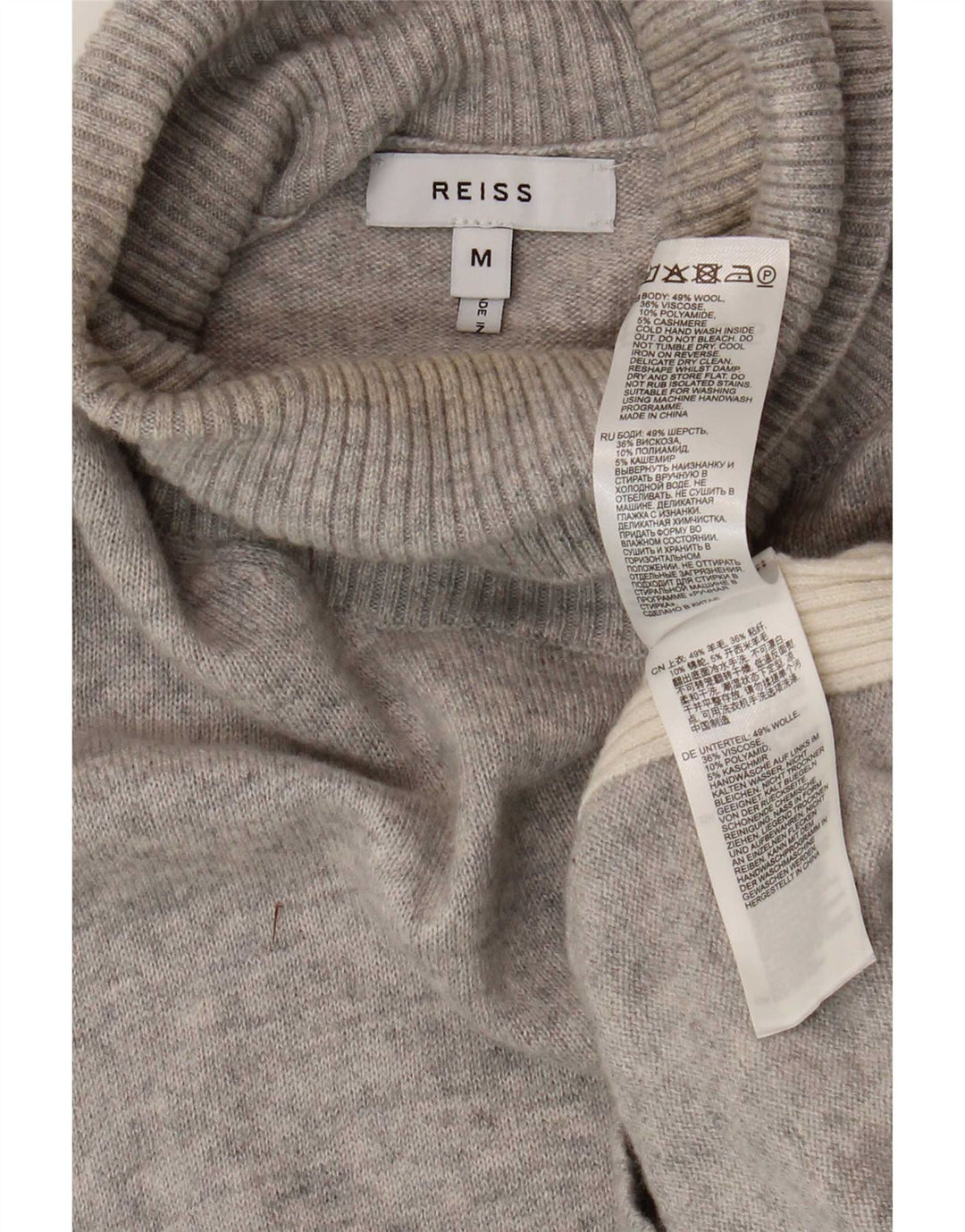 Reiss Pull Col Roulé Homme Gris Moyen Laine Colorblock
