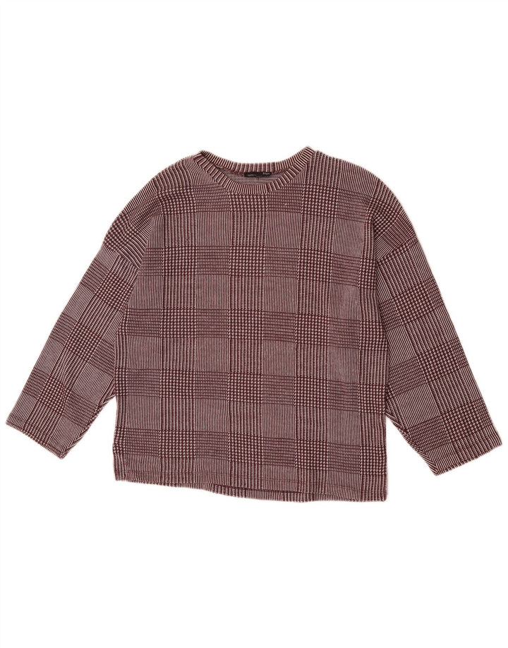 Zara Haut à manches 3/4 pour femme UK 14 à carreaux bordeaux moyen