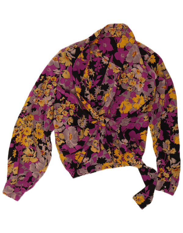 vintage Womens Crop Shirt Blouse UK 16 Grand Floral Multicolore