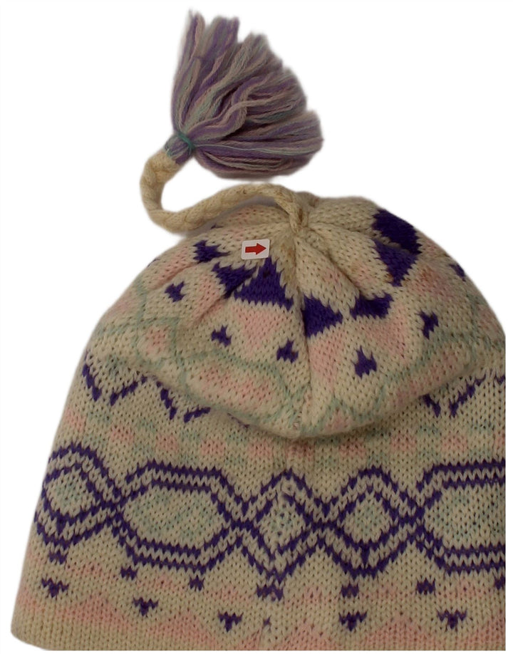 vintage Womens Beanie Hat One Size Off White Fair Isle Laine