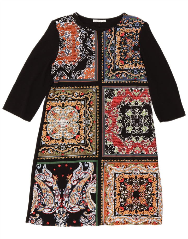 Zara Robe caftan à manches 3/4 pour femme UK 12 Noir moyen patchwork
