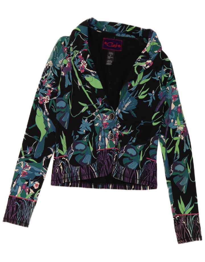 Custo Barcelona Veste Blazer 2 Boutons Femme Taille 3 XS Coton Floral Noir
