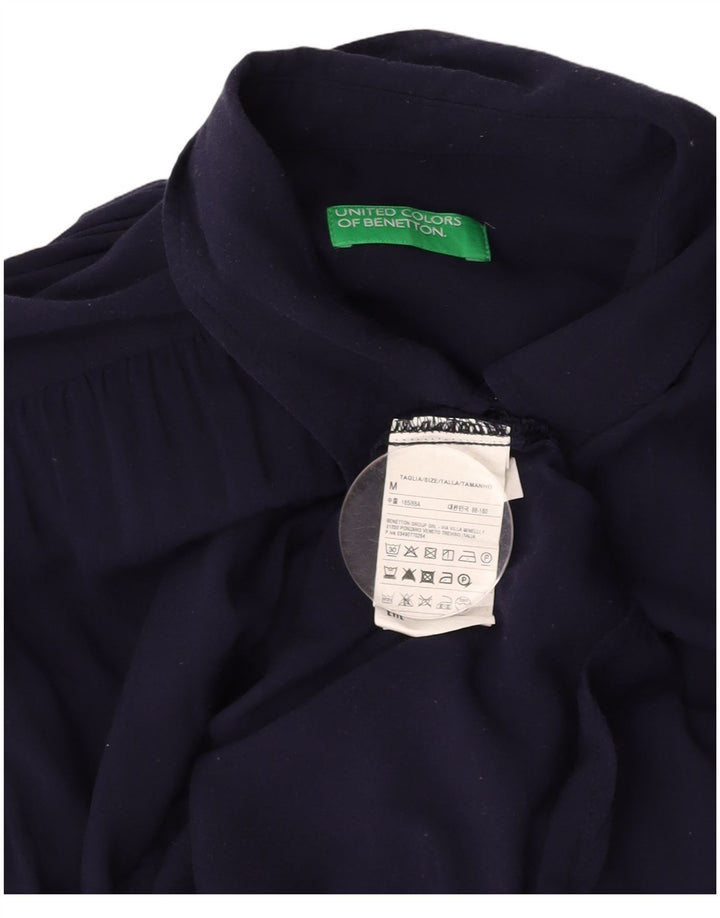 BENETTON Womens Shirt Blouse UK 14 Medium Navy Blue Viscose