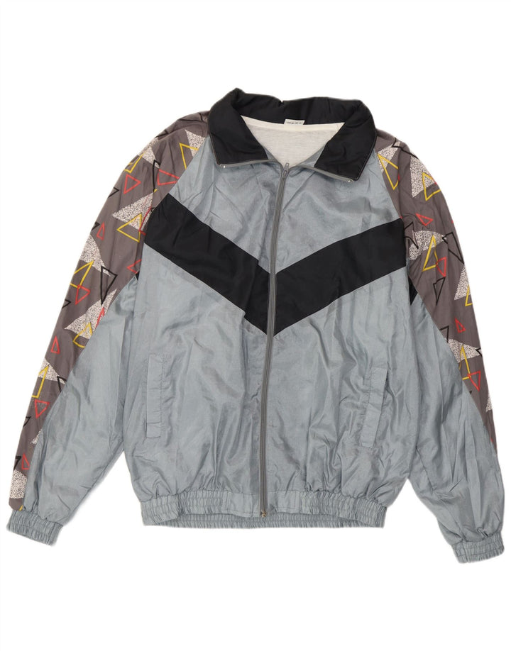 vintage Mens Survêtement Top Veste XL Gris Géométrique Polyamide