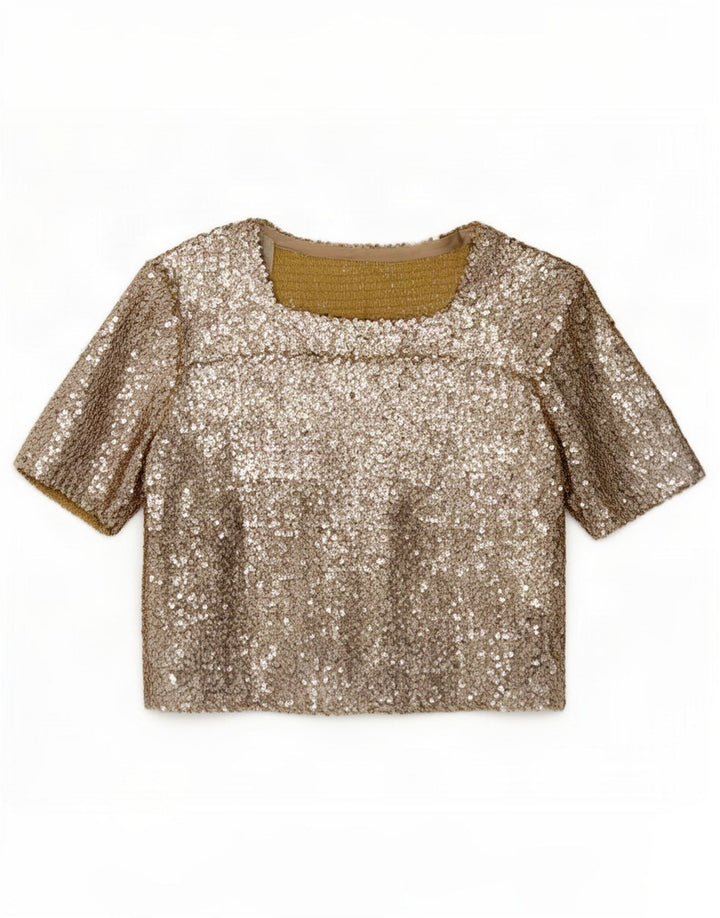 vintage Femmes Sequin Blouse Top UK 12 Or Moyen