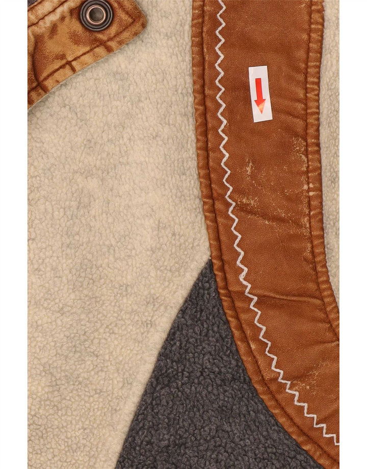 Silvy Pull polaire à col boutonné pour homme en polyester color block beige moyen