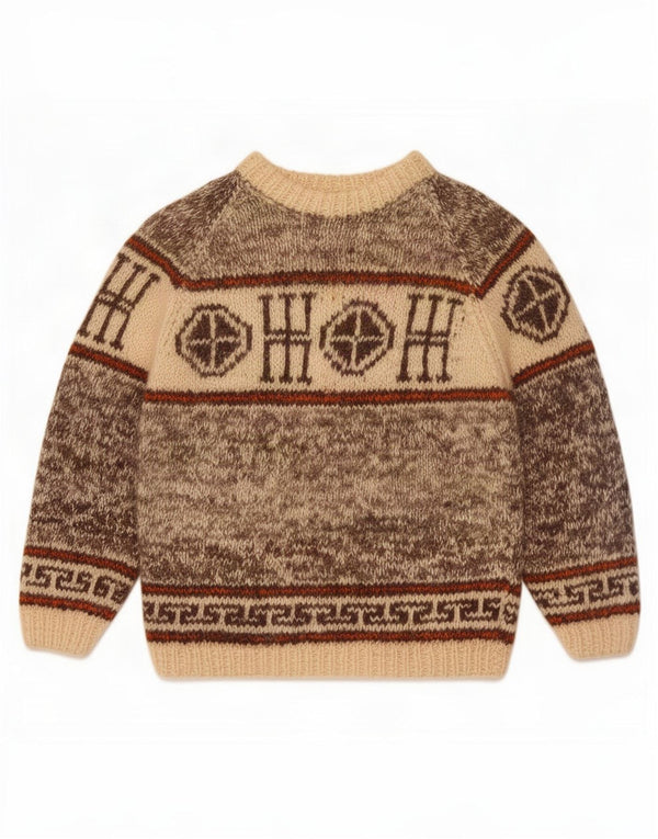 Vintage Mens Boat Neck Jumper Sweater Medium Brown Fair Isle