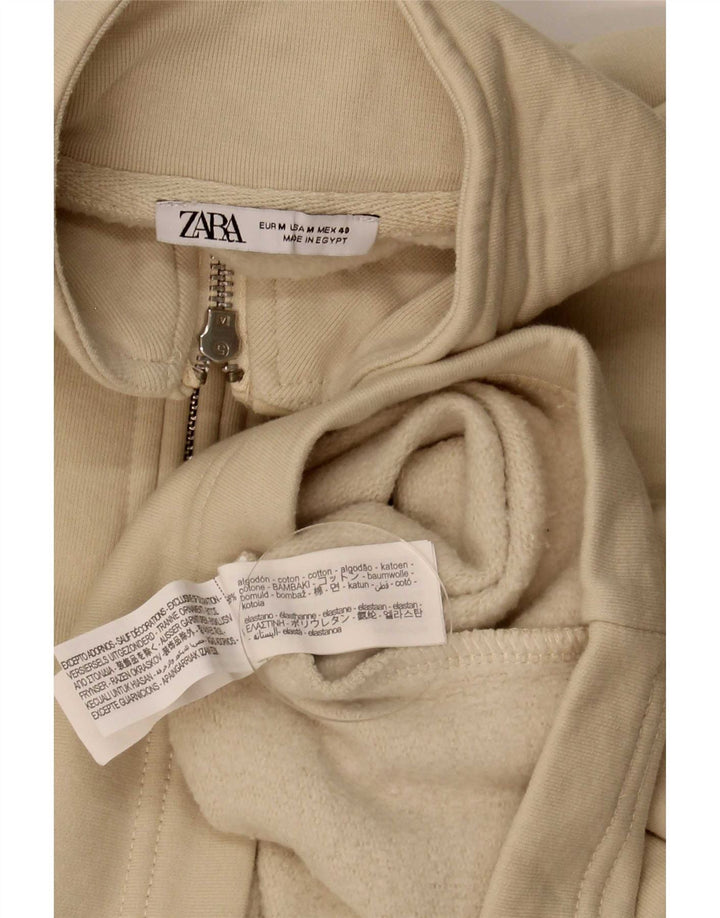 Zara Sweat-shirt graphique à col zippé pour homme en coton beige moyen