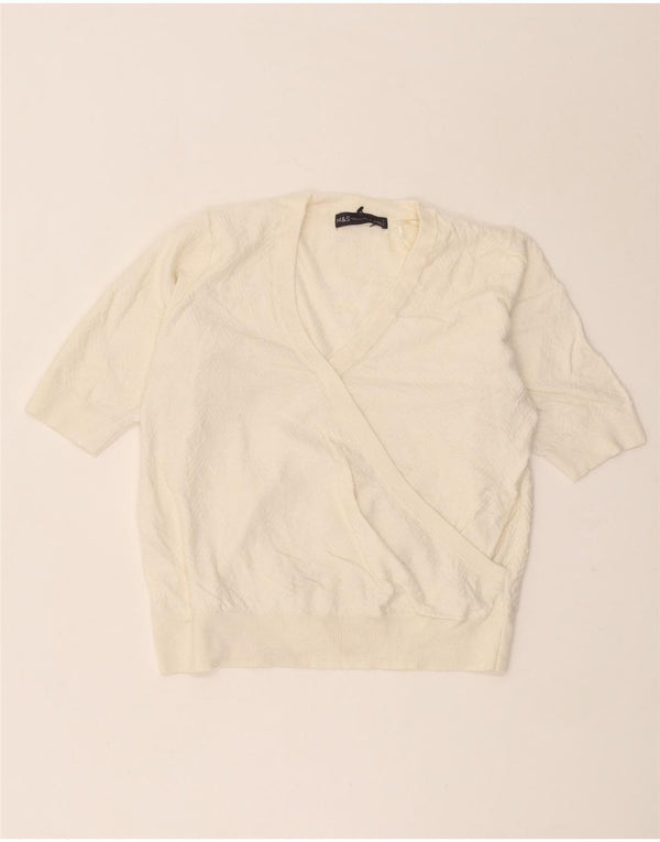 Marks & Spencer Pull col en V pour femme UK 12 Medium Off White