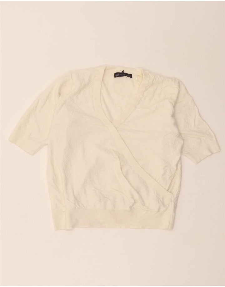 Marks & Spencer Pull col en V pour femme UK 12 Medium Off White
