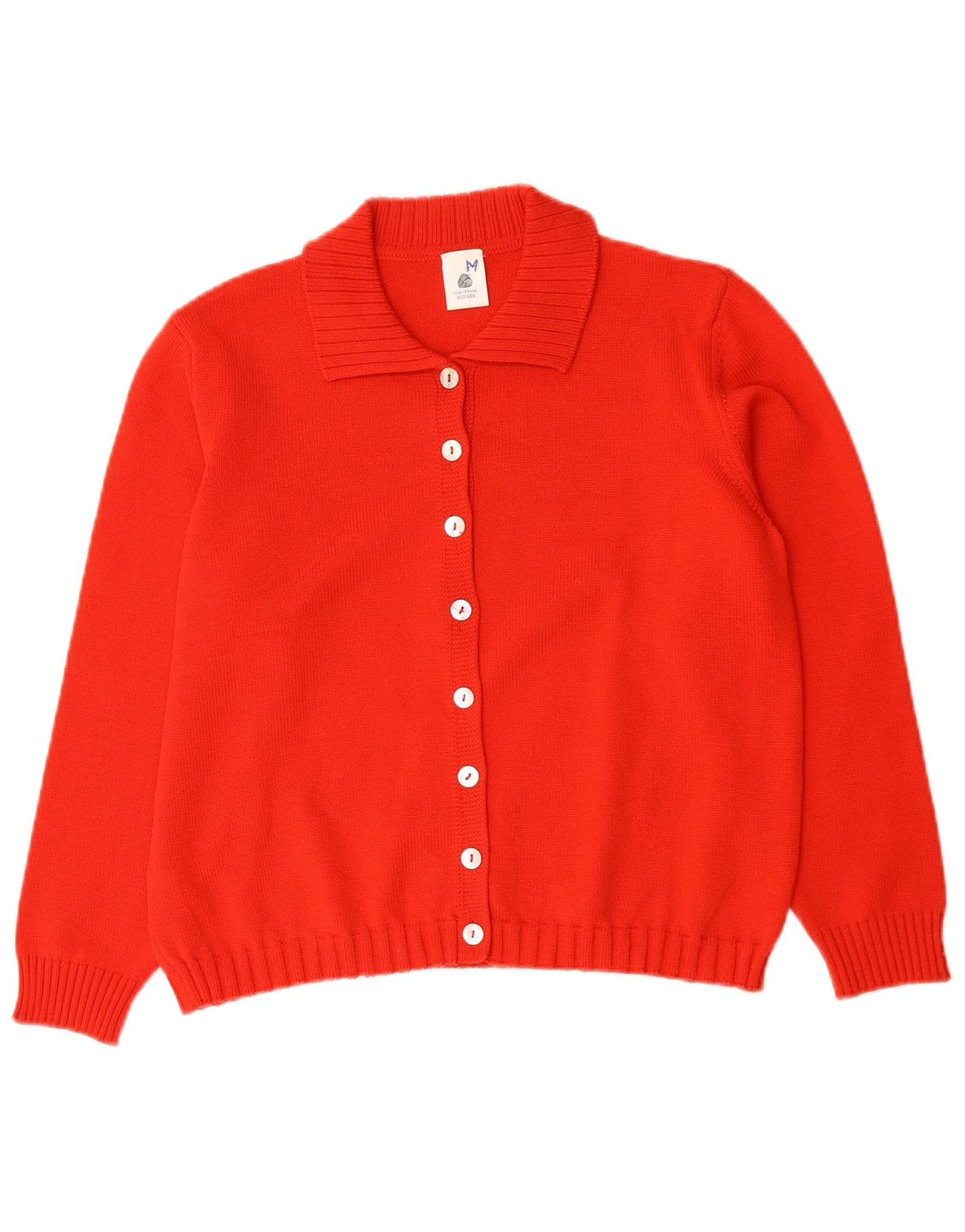 vintage Femme Cardigan Pull UK 14 Laine Mérinos Rouge Moyen