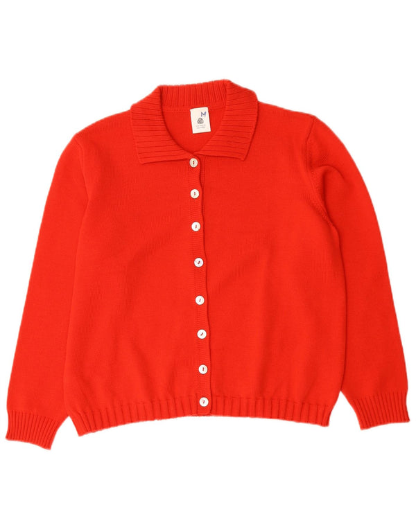 vintage Femme Cardigan Pull UK 14 Laine Mérinos Rouge Moyen