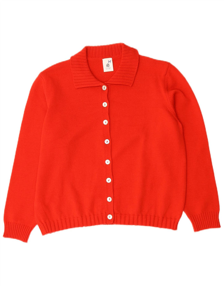 vintage Femme Cardigan Pull UK 14 Laine Mérinos Rouge Moyen
