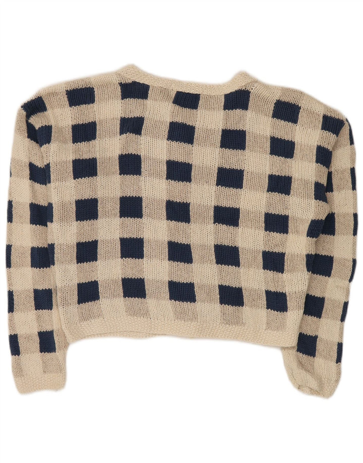 Eddie Bauer Cardigan court pour femme UK 14 en soie à carreaux gris moyen