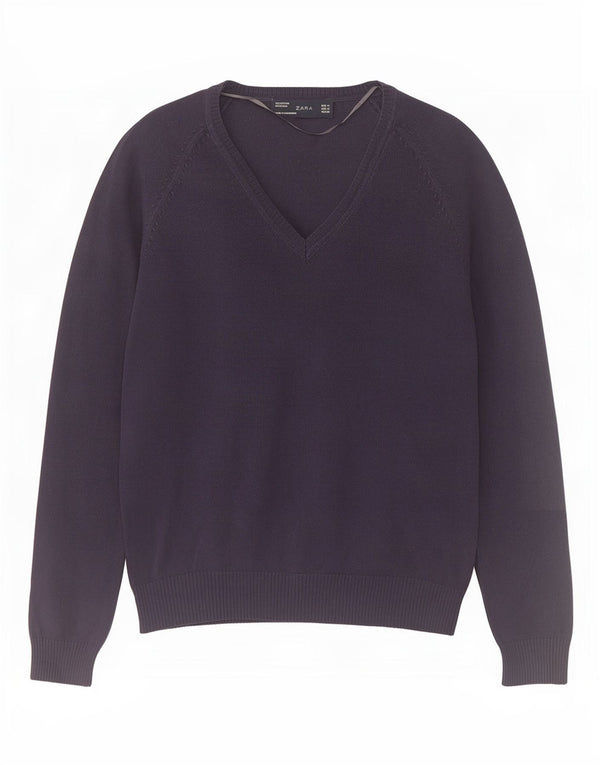 Zara Pull col V pour femme UK 12 Bleu marine moyen