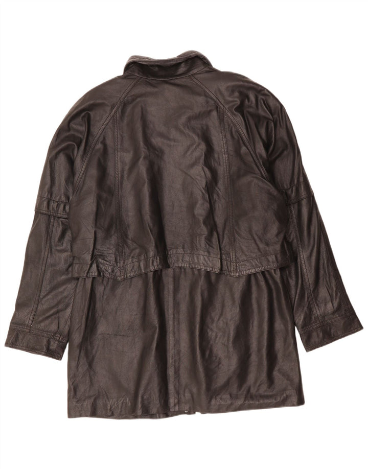 manteau en cuir surdimensionné femme vintage UK 16 Grand Noir