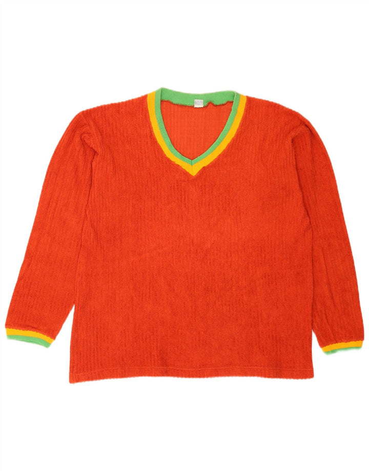 vintage Femme Top Manches Longues US 8 Coton Colorblock Orange Moyen