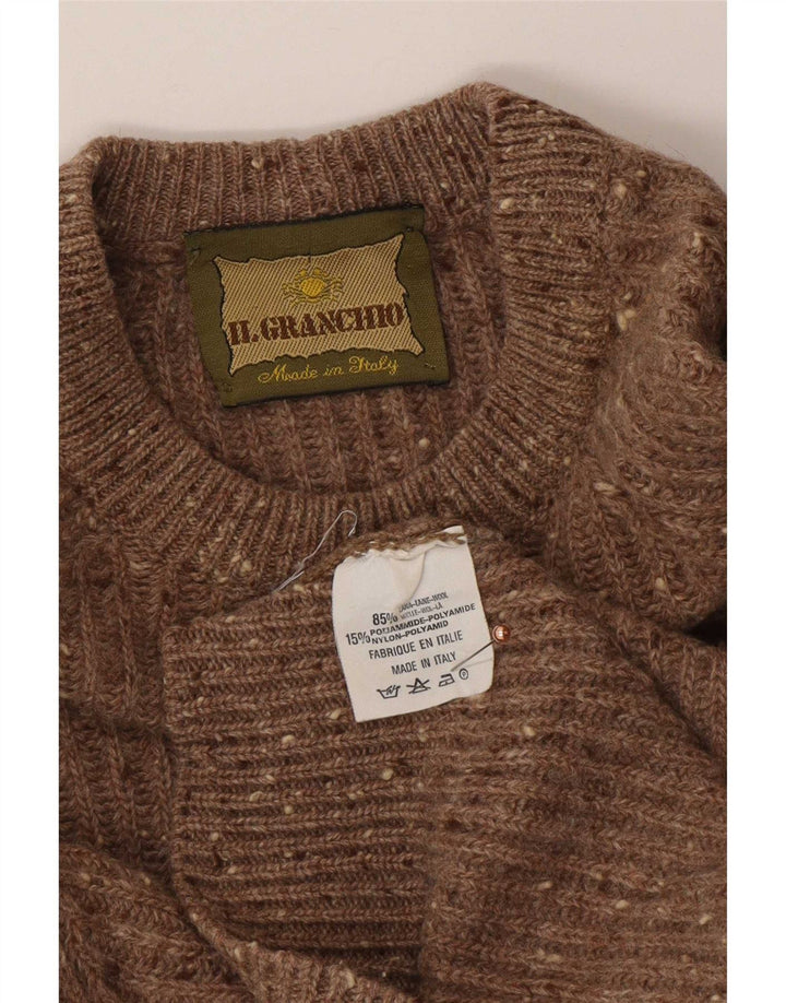 Il Granchio Pull à col rond pour homme en laine mouchetée marron