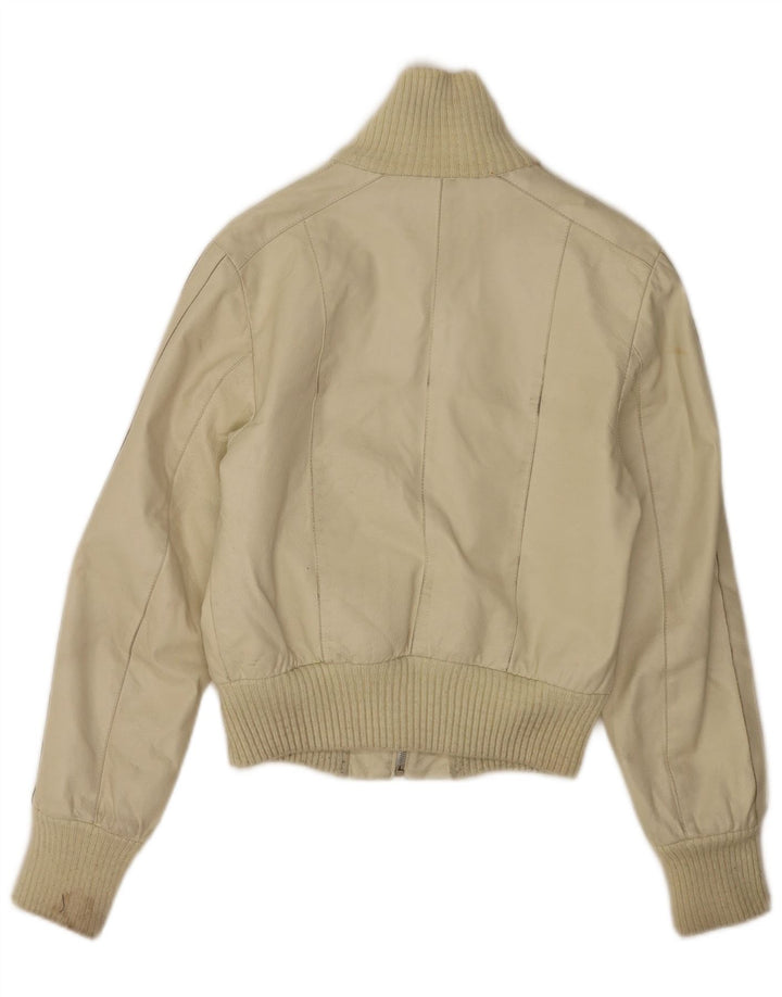 Veste en cuir crop femme vintage IT 40 Petit cuir blanc cassé