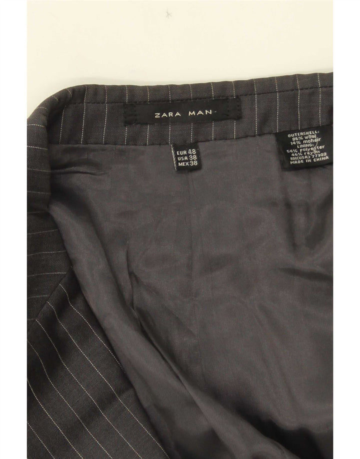 Zara Veste blazer à 2 boutons pour homme EU 48 en laine à fines rayures gris moyen