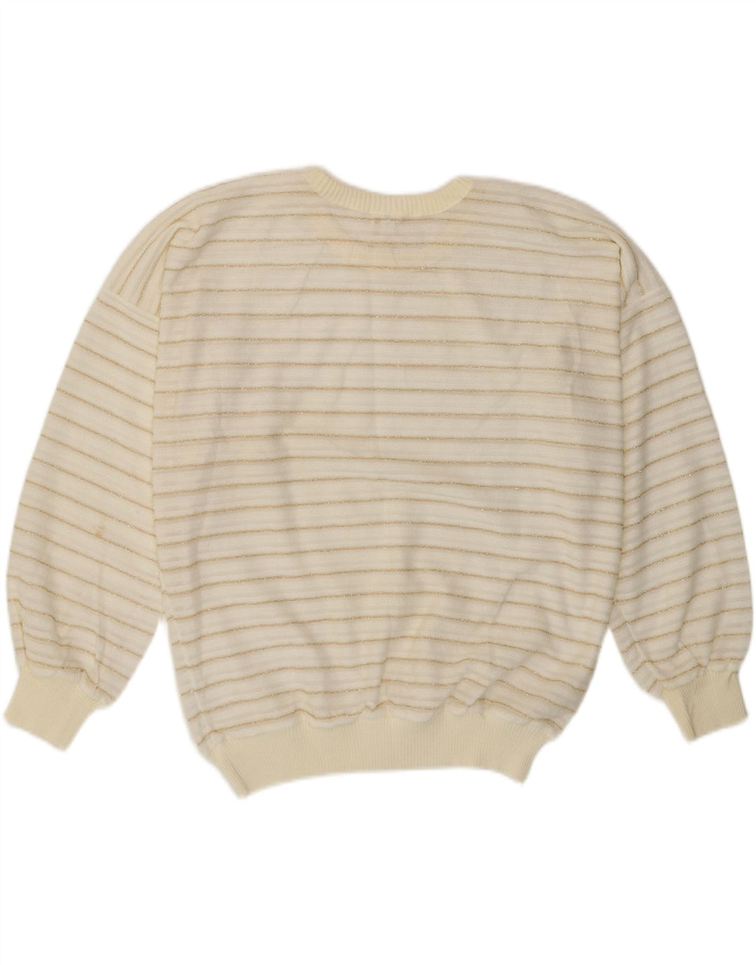 vintage Womens Crew Neck Jumper Pull EU 42 Grand Blanc Rayé