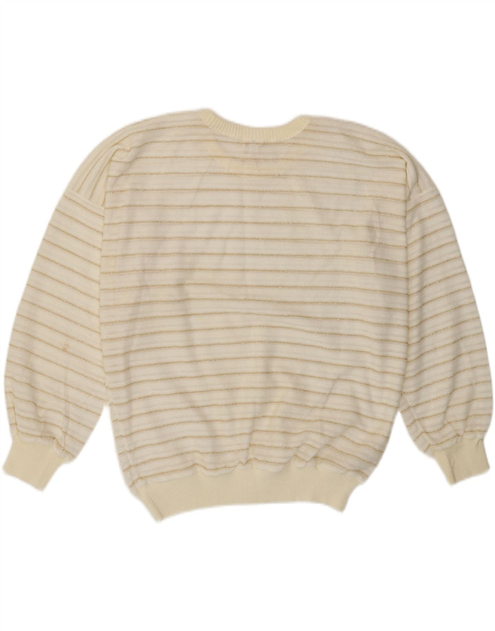 vintage Womens Crew Neck Jumper Pull EU 42 Grand Blanc Rayé