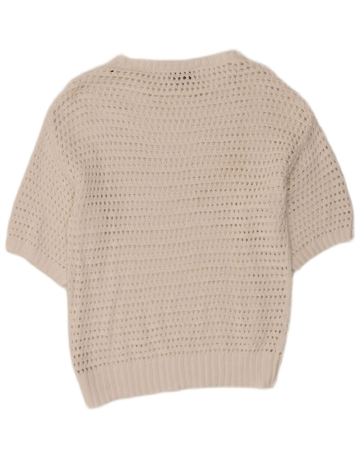 MASSIMO DUTTI Pull à col bateau en crochet pour femme UK 12 Blanc moyen