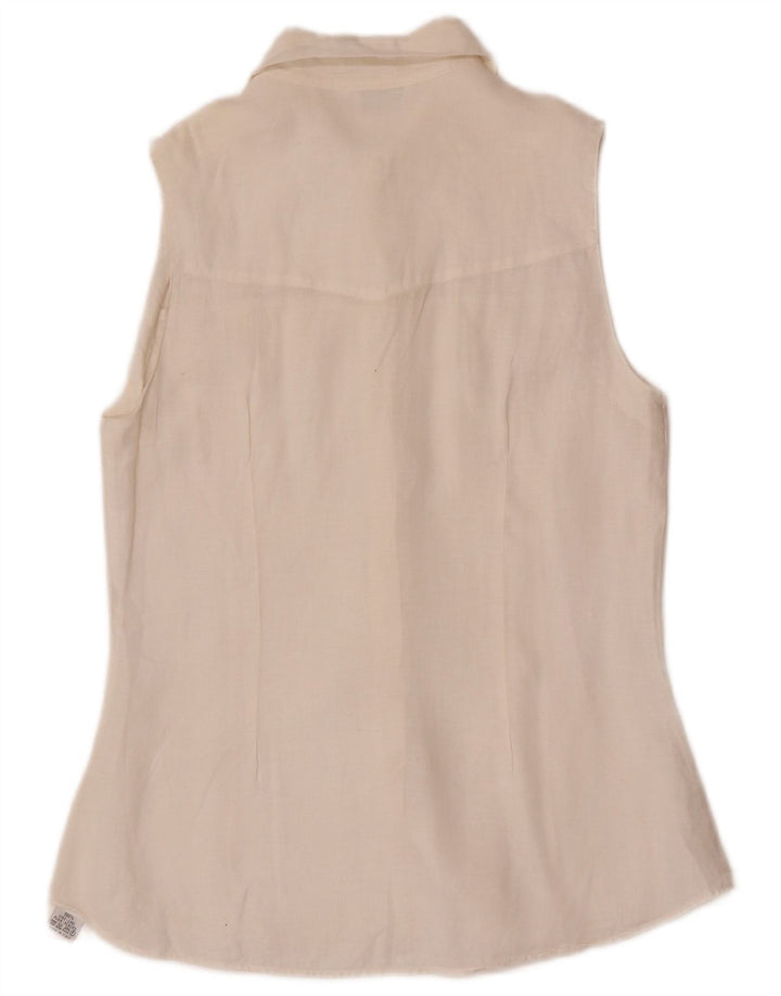 vintage Femme Chemise sans manches Blouse EU 40 Lin Blanc Moyen