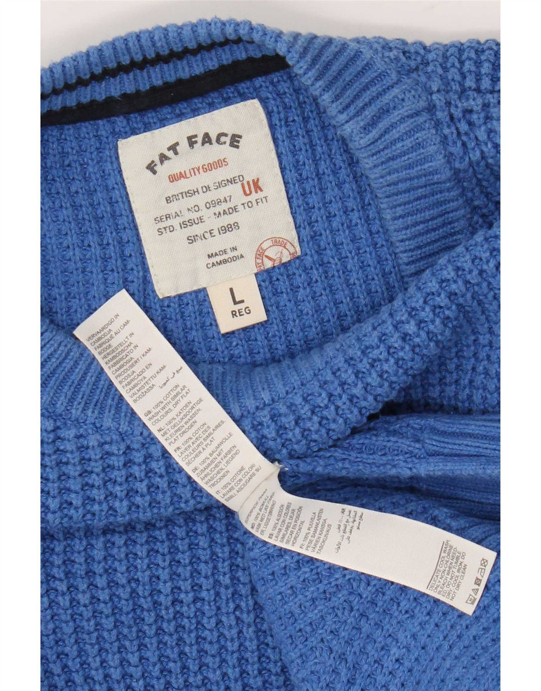 Fat Face Pull à col rond coupe classique pour homme en coton bleu Taille L
