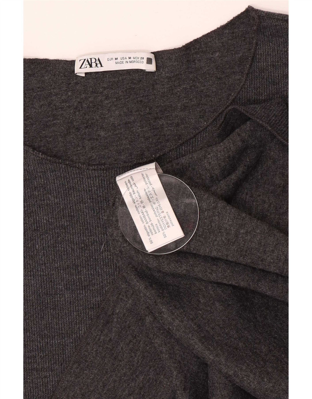 Zara T-Shirt Femme Top UK 12 Coton Gris Moyen