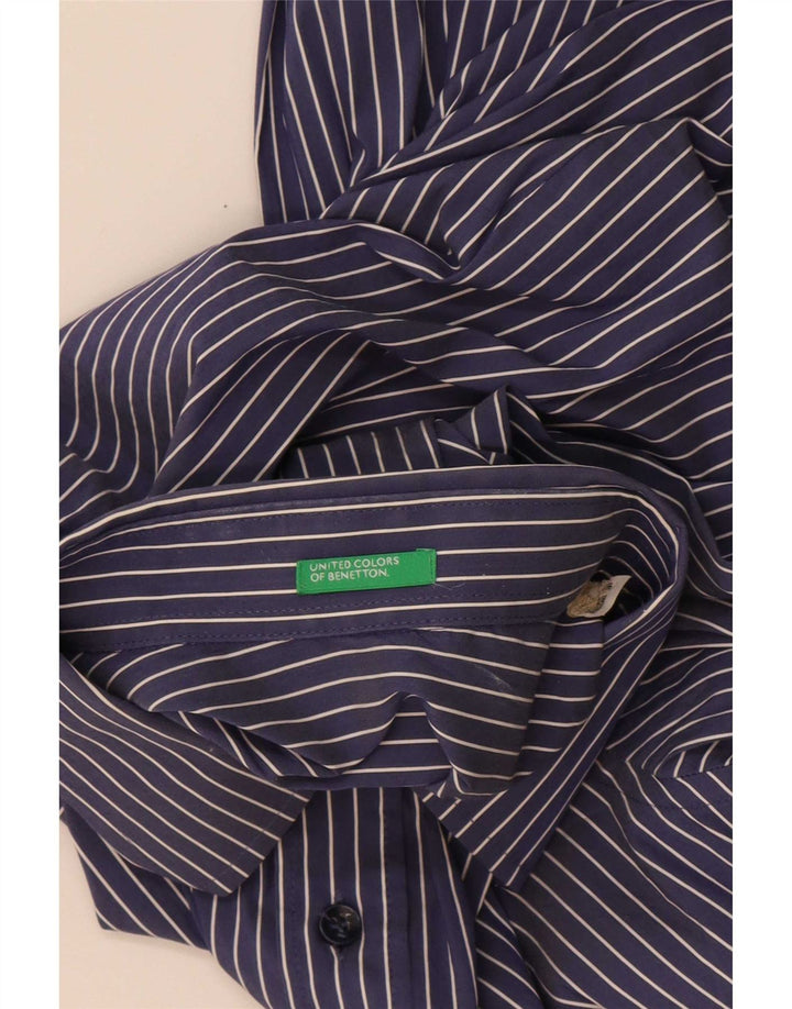 Benetton Chemise Homme Bleu Marine Moyen Rayure Fine