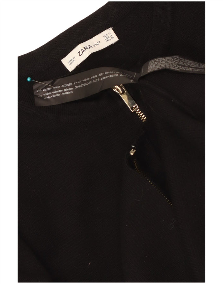 Zara Womens Crop Cardigan Pull UK 12 Moyen Noir Viscose