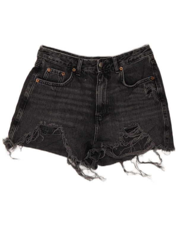 Topshop Womens Mom Denim Distressed Hot Pants UK 10 Small W28 Gris