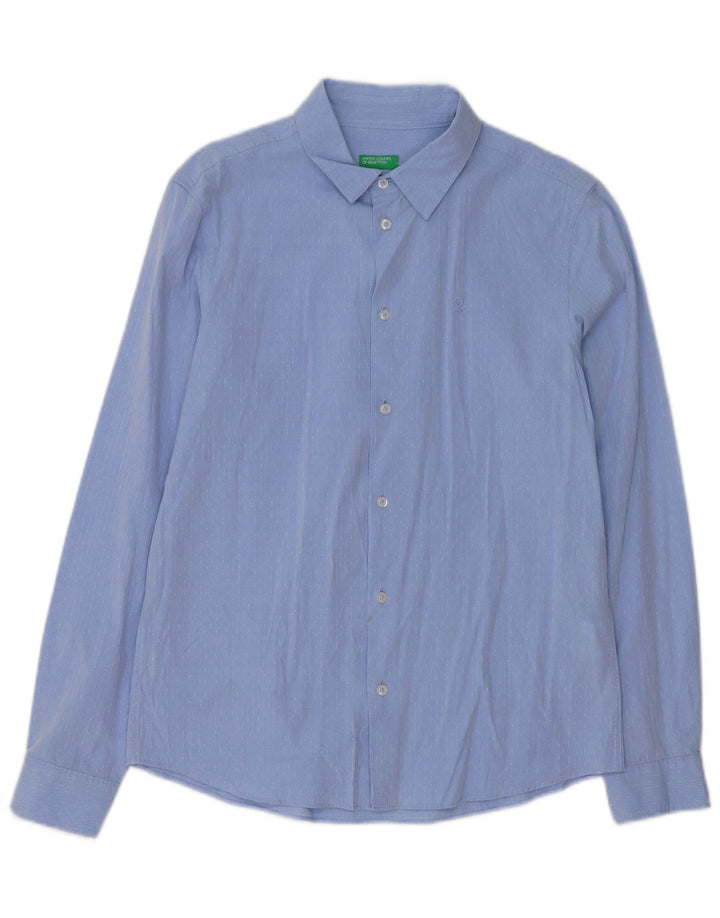 BENETTON Chemise Garçon 13-14 ans 3XL Bleu Rayure Coton