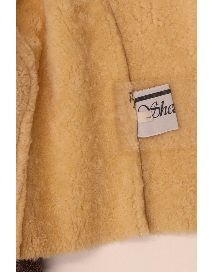 vintage Womens Crop Shearling Jacket UK 14 Grand Shearling Brun